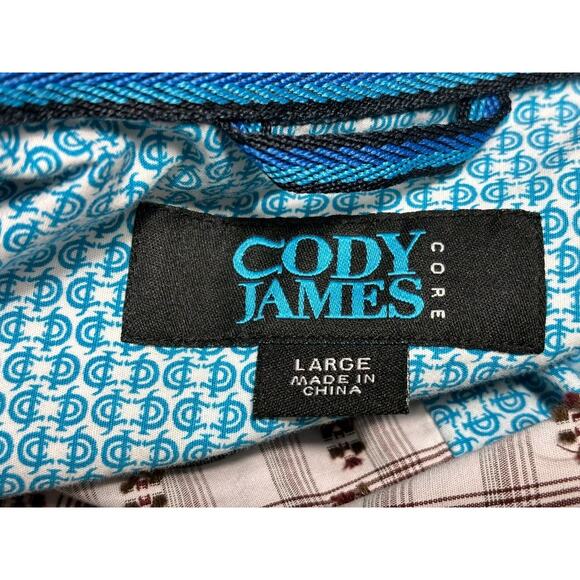 Cody James Button Up Shirt Mens Sz L Long Sleeve Gray Beige Brown Plaid Western - Picture 3 of 7